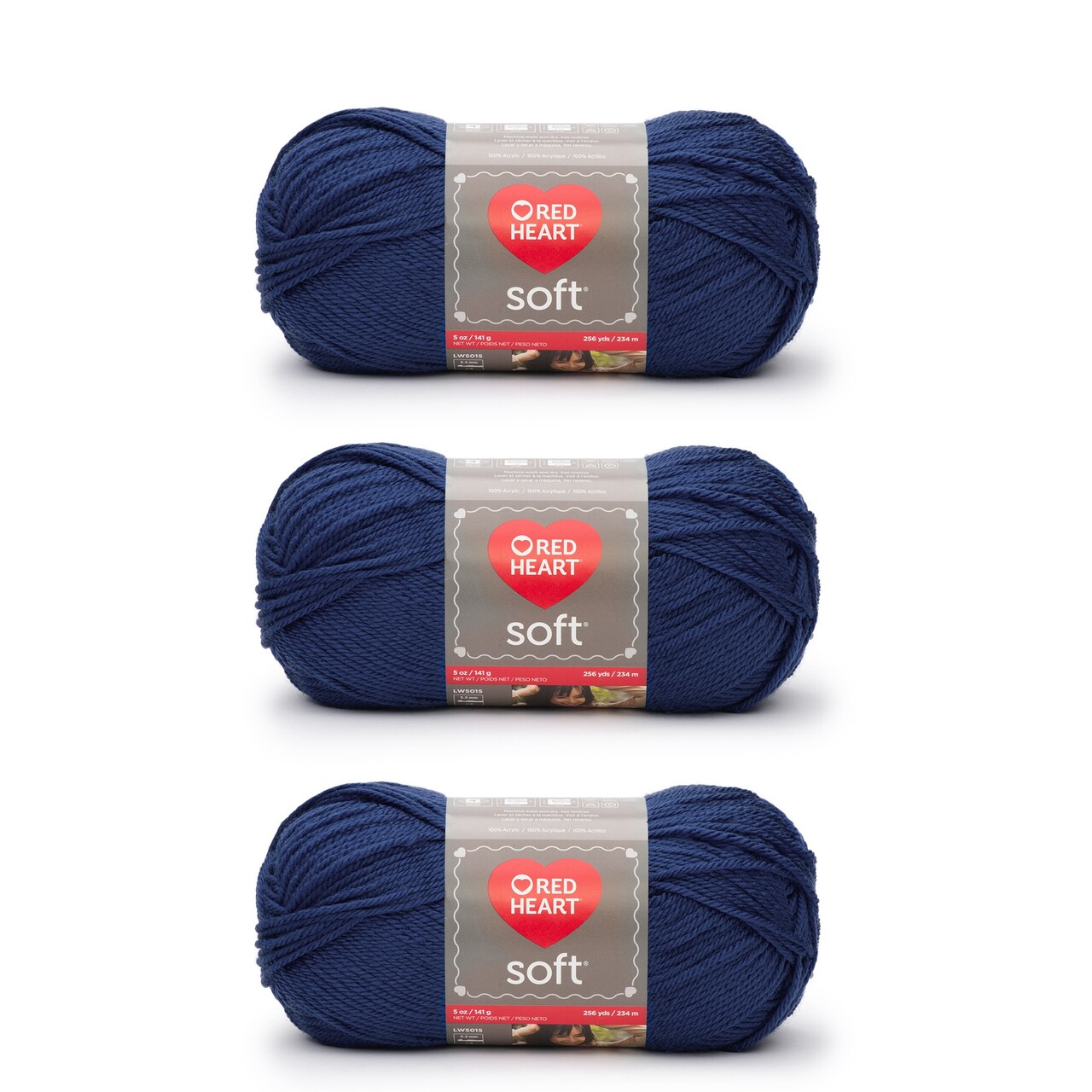 Red Heart Soft Royal Blue Yarn - 3 Pack of 141g/5oz - Acrylic - 4 Medium (Worsted) - 256 Yards - Knitting/Crochet